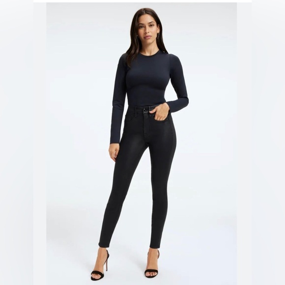 Good American Good Legs Crop Faux Suede Black Pants Size 0/25 - Picture 15 of 15